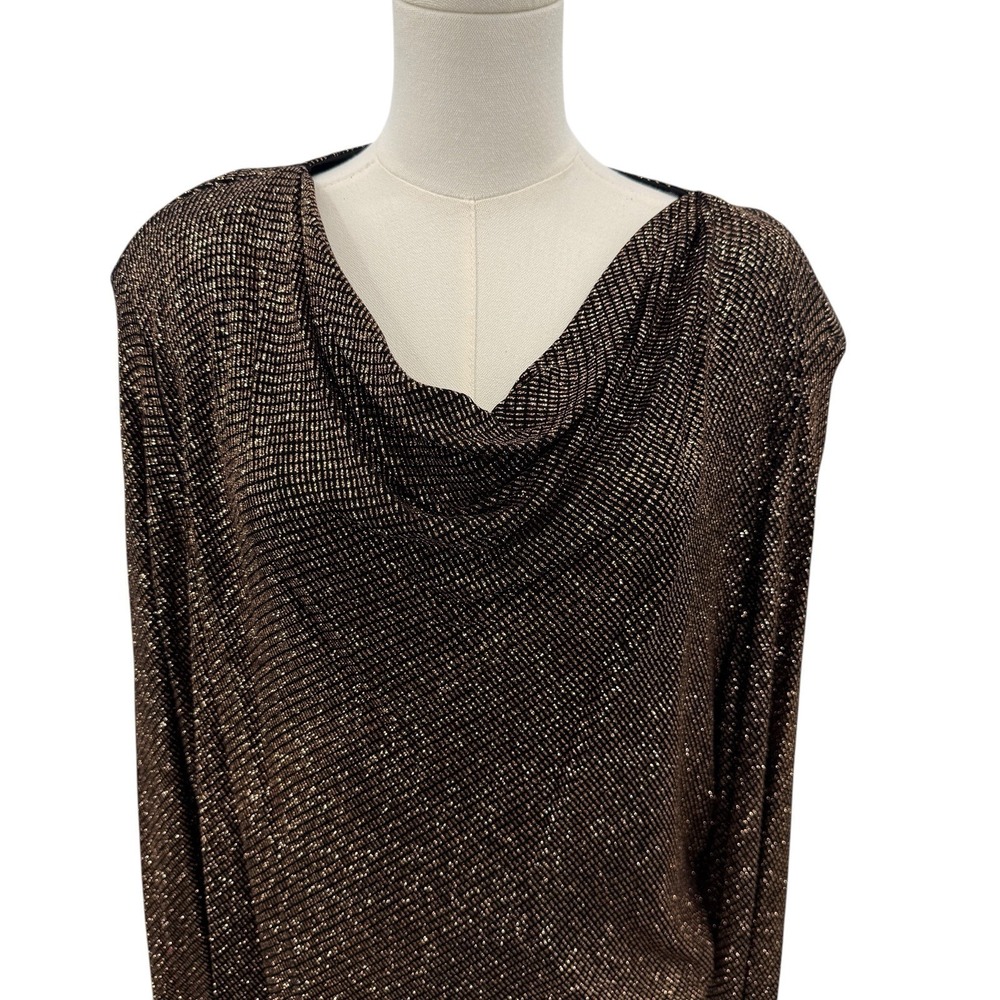 Alex Evenings 1X Metallic Bronze Shimmer Cowl Neck Top NWT Long Sleeve Stretch